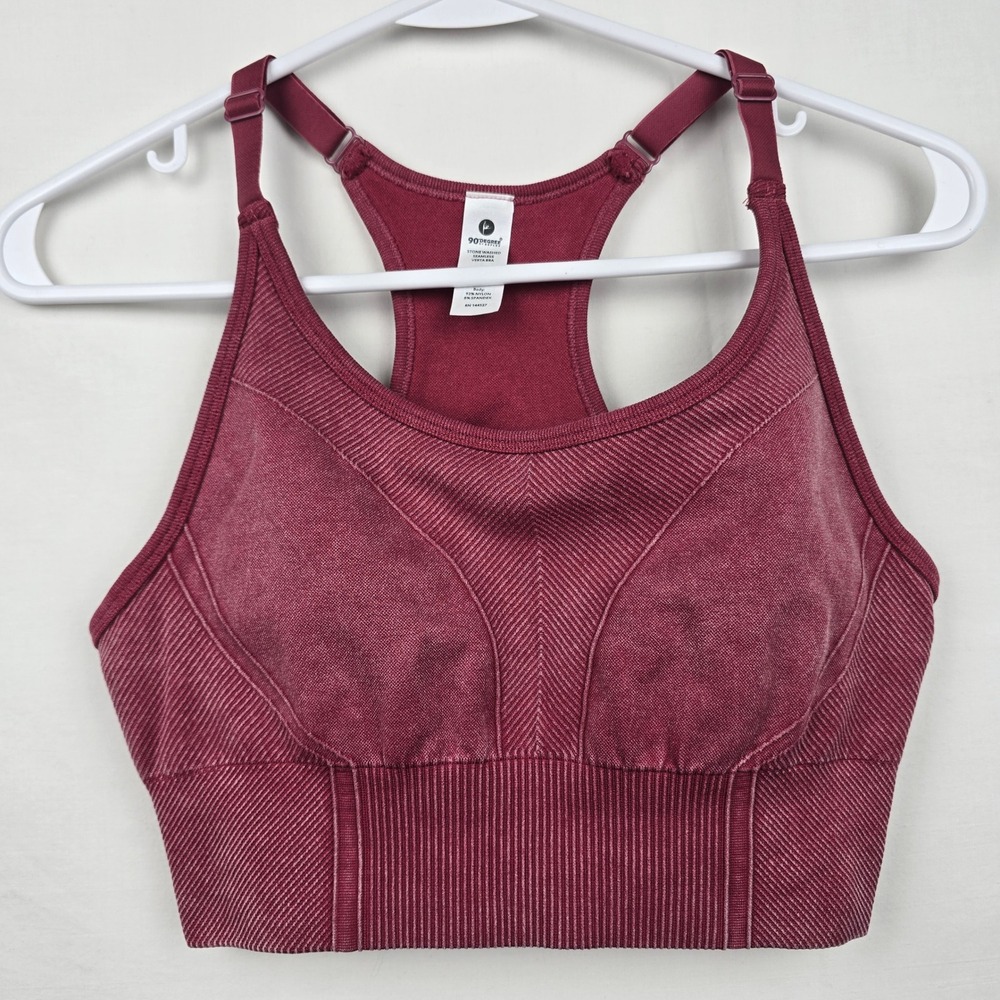 90 Degree by Reflex Verta Sports Bra M Burgundy Stone Washed Seamless Racerback